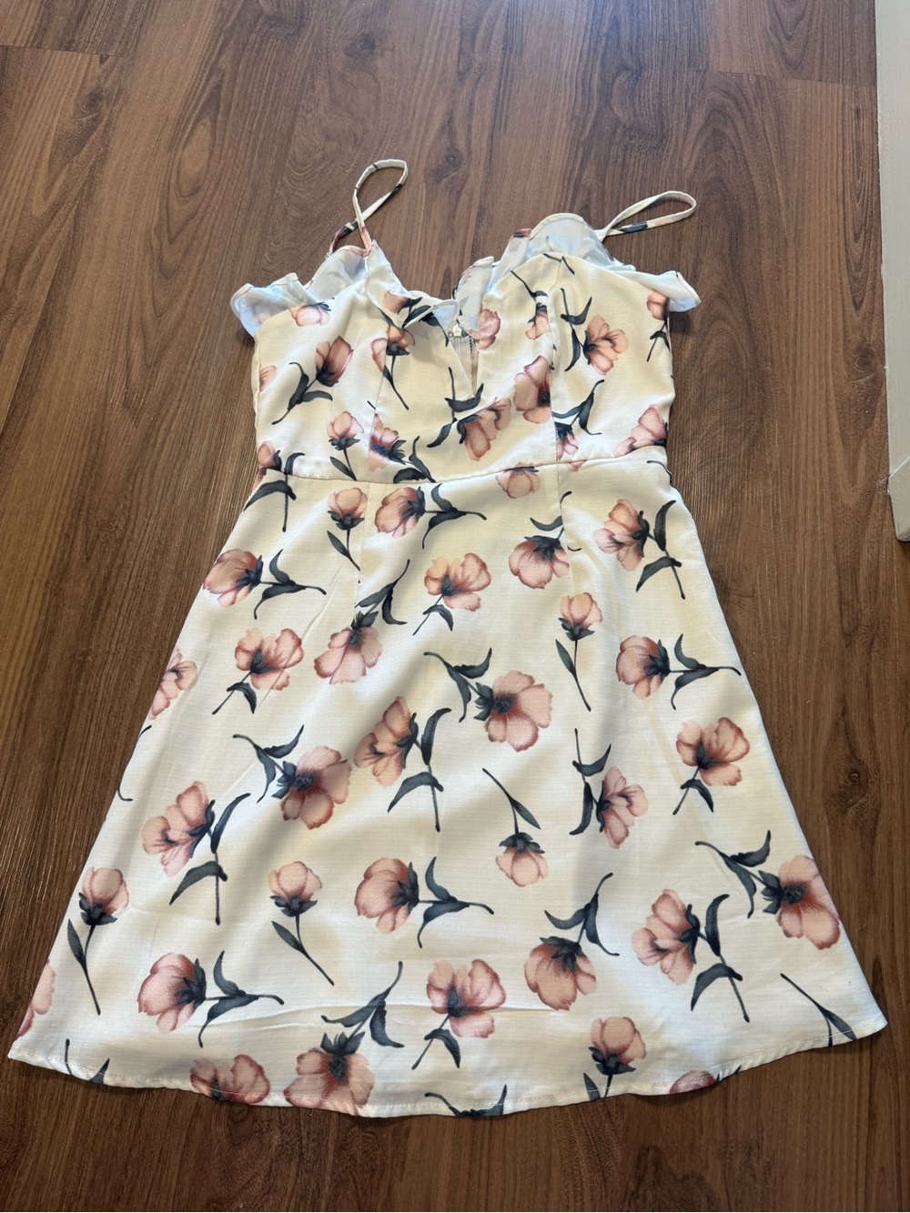 Cream Floral Sundress with Pink Blossom Print